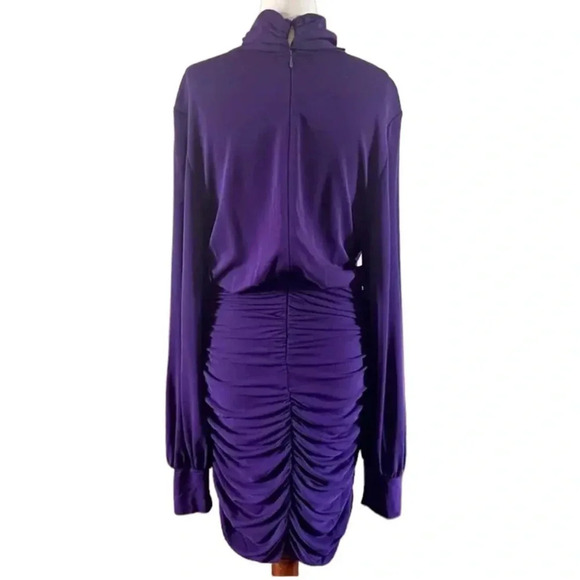 Ronny Kobo Harper Ruched Mini Dress with Balloon Sleeves Purple Eggplant S NWT - Picture 5 of 13